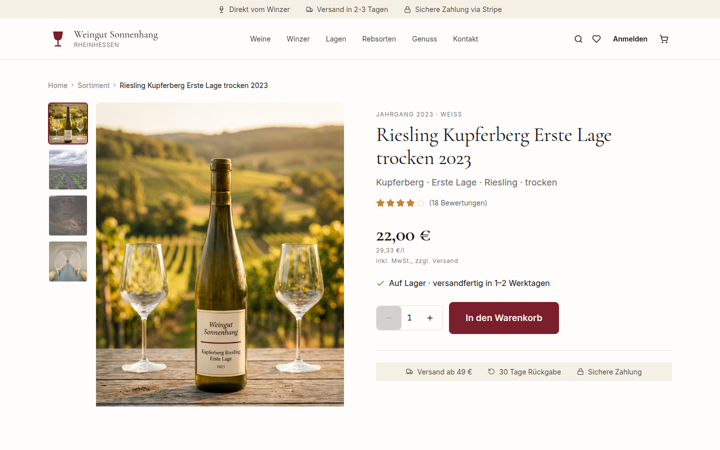 Produktseite mit Aromaprofil